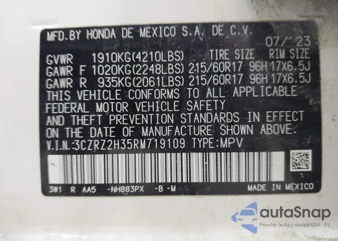 2024 Honda Hr-V Awd Lx из США, поврежденный, VIN 3CZRZ2H35RM719109